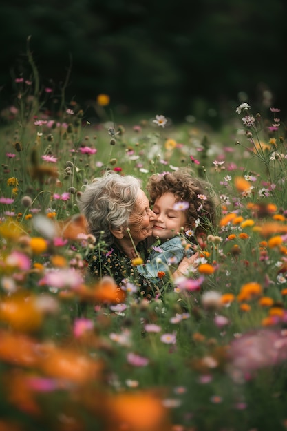 Free photo grandmother showing affection towards grandchild  for grandparent's day