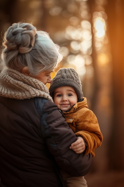 Free photo grandmother showing affection towards grandchild  for grandparent's day