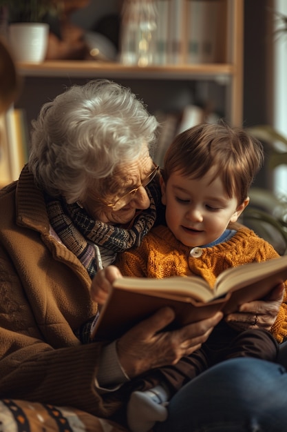 Free Photo grandmother showing affection towards grandchild  for grandparent's day