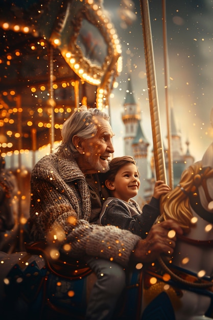 Free Photo grandparent and grandchildren in a magical and fantasy environment celebrating grandparents day