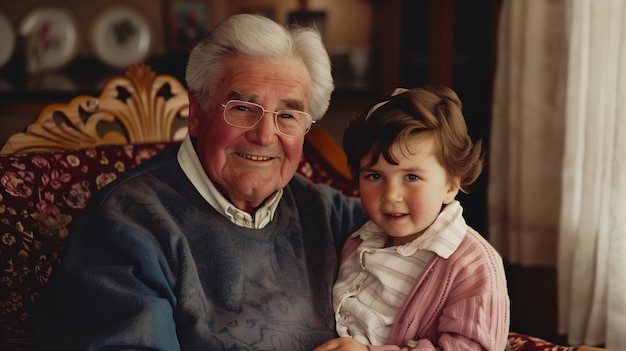 Grandparent's day celebration scene with grandparents and grandchildren showcasing a happy family