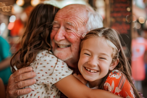 Grandparent's day celebration scene with grandparents and grandchildren showcasing a happy family