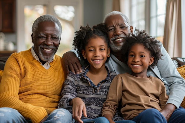 Grandparent's day celebration scene with grandparents and grandchildren showcasing a happy family