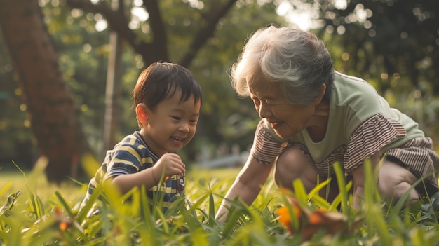 Grandparent's day celebration scene with grandparents and grandchildren showcasing a happy family