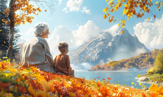 Free photo grandparent spending time their grandchildren in magical and fantasy environment