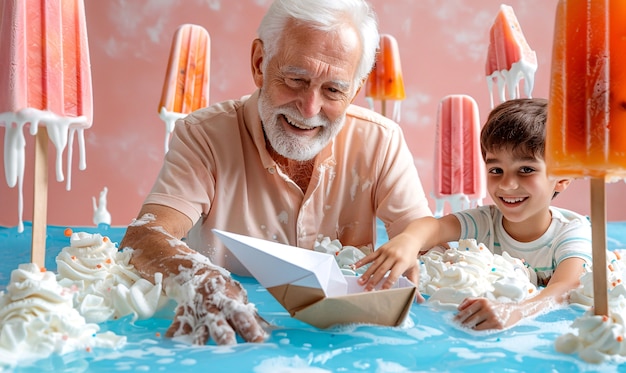 Free Photo grandparent spending time their grandchildren in magical and fantasy environment