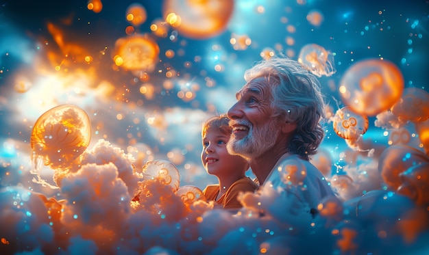 Free Photo grandparent spending time their grandchildren in magical and fantasy environment