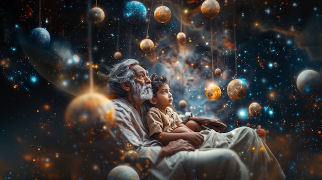 Free Photo grandparent spending time their grandchildren in magical and fantasy environment