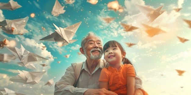 Free photo grandparent spending time their grandchildren in magical and fantasy environment