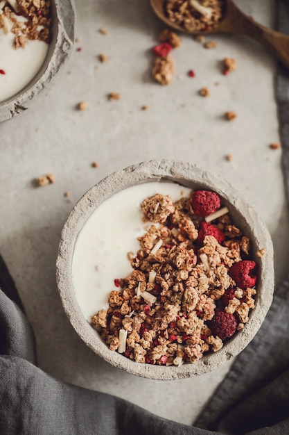 Free Photo granola. delicious breakfast on the table