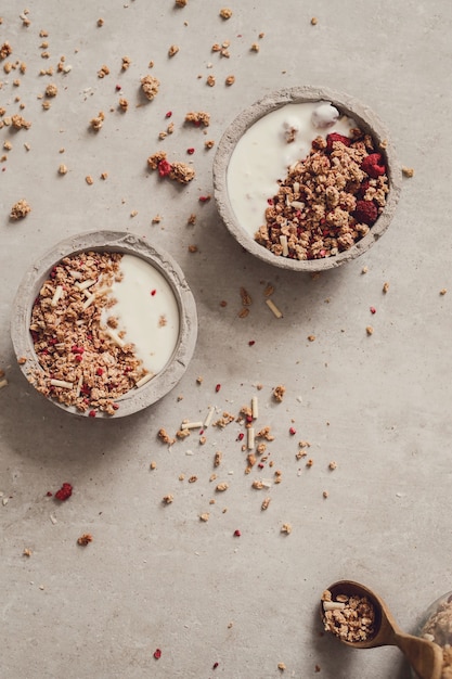 Free Photo granola. delicious breakfast on the table