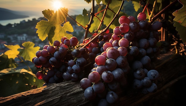 Grape vineyard autumn harvest ripe fruit refreshing wine vibrant colors generated by artificial intelligence