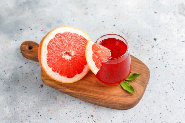 Grapefruit juice with basil seeds.