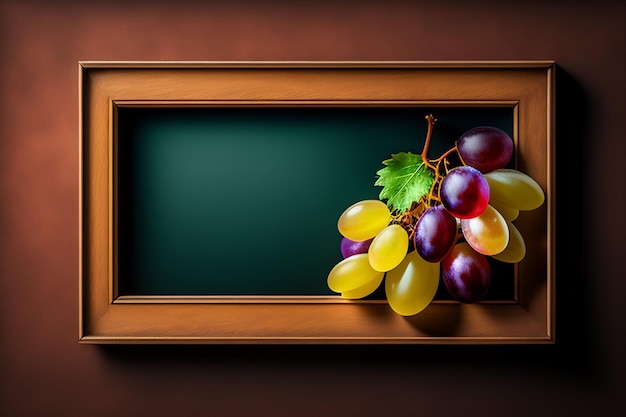 Free photo grapes on a blackboard with a green chalkboard background