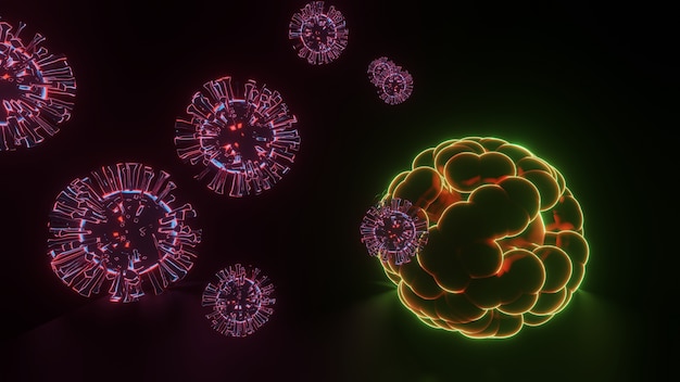 Free photo graphic illustration of coronavirus cells connecting with a person's immune system