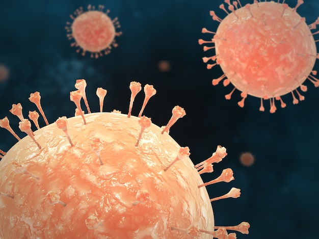 Free photo graphic illustration of the orange coronavirus disease pandemic on a dark background