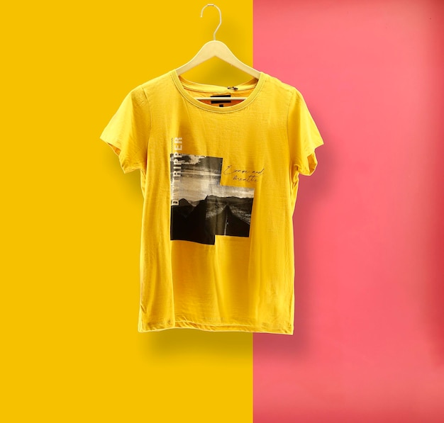 Graphic tshirt Trendy Design Mockup Presented on Wooden hanger