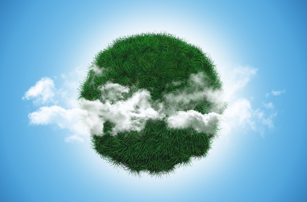 Free Photo grassy globe with clouds