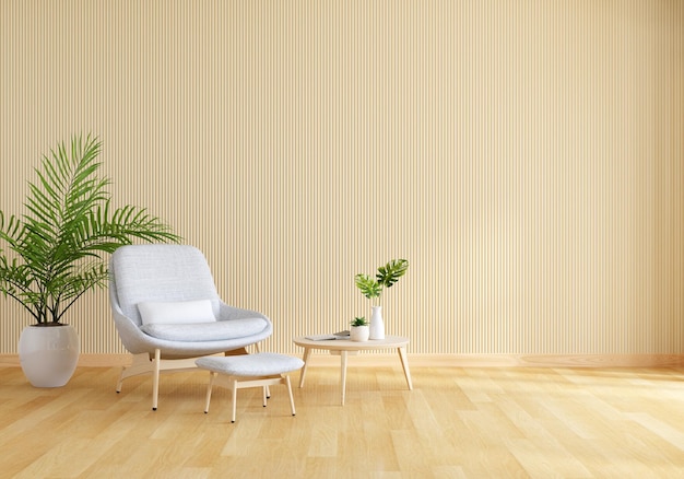 Gray chair in living room with copy space