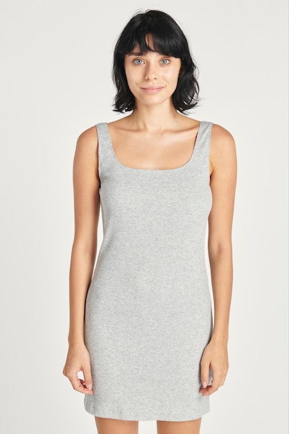 Gray fitted dress on a gray background