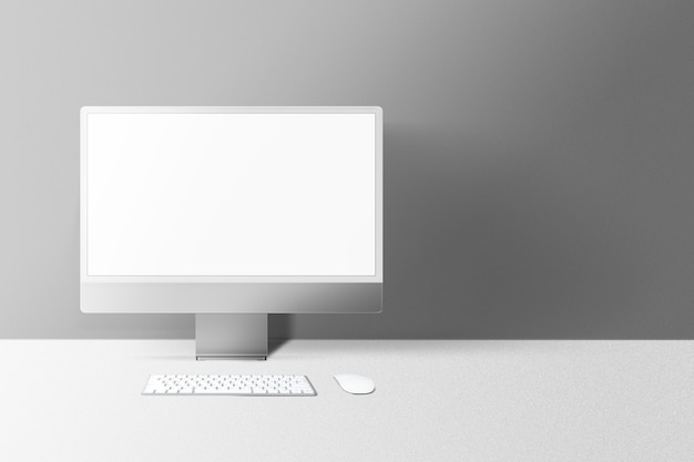 Free photo gray minimal computer desktop screen digital device with design space