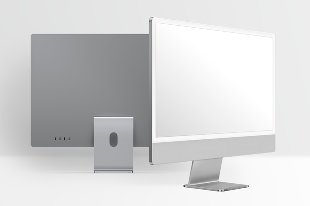 Gray minimal computer desktop screen digital device with design space