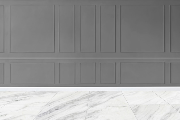 Gray patterned wall mockup with marble floor