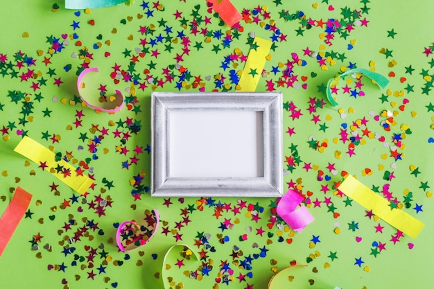 Gray photo frame with confetti