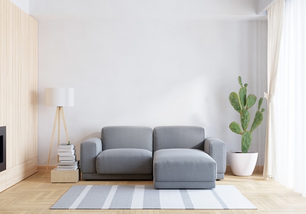 Free photo gray sofa in white living room