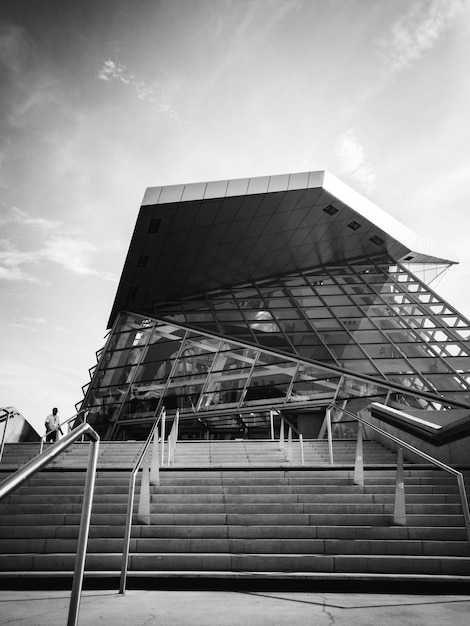 Free Photo grayscale photo of glass building