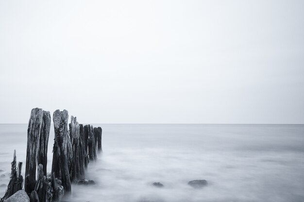 Grayscale shot of a beautiful seascape under a cloudy sky in Ostsee, Germany