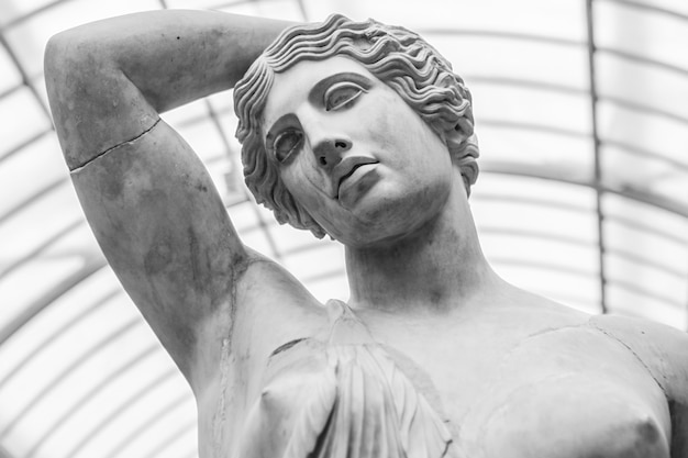 Free photo grayscale shot of a marble statue of a female under the lights