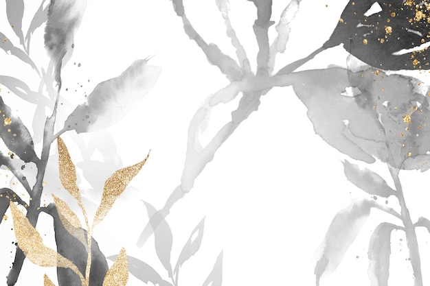 Grayscale watercolor leaf background beautiful floral illustration