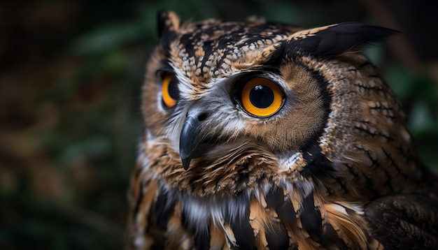 Free photo great horned owl staring wisdom in eyes generated by ai