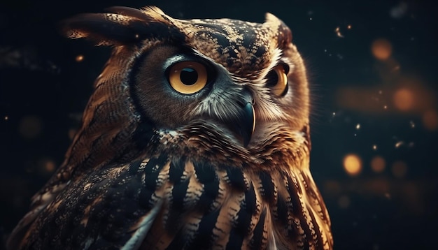 Free photo great horned owl staring wisdom in eyes generated by ai