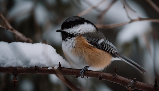 Free photo great tit perched on winter tree branch generated by ai