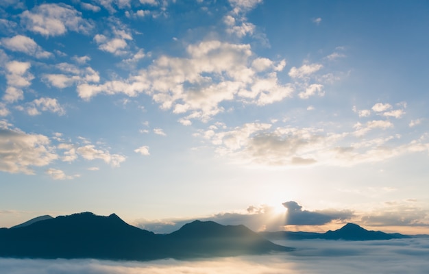 Great view with mountains and clouds