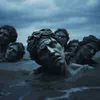 Free photo greek busts floating on water