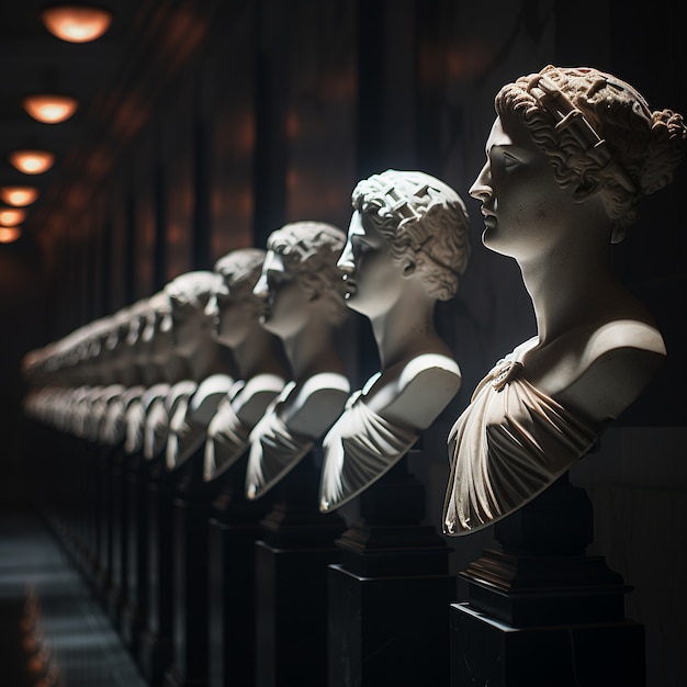 Greek busts standing in line