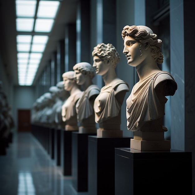 Greek busts standing in line