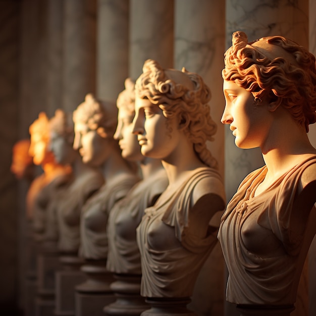 Free Photo greek busts standing in line