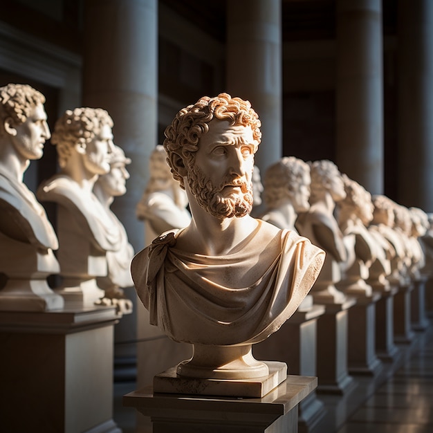 Greek busts standing in line