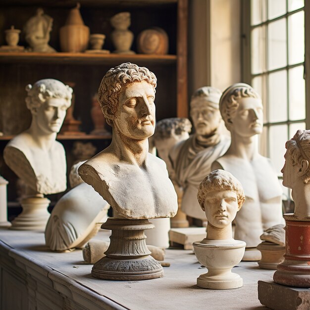 Greek busts in temple