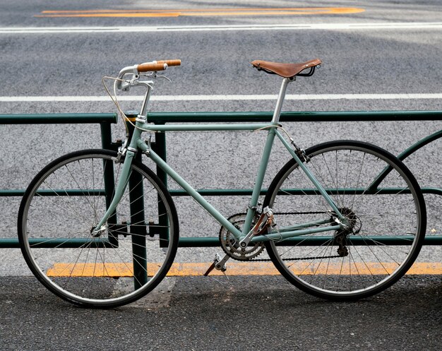 Green bicycle with brown and black details