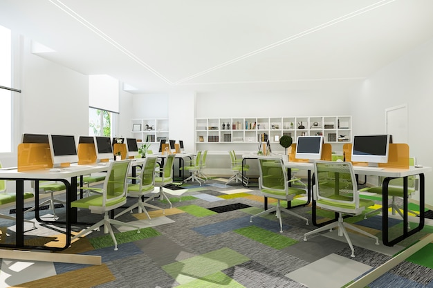 Free photo green business meeting and working room on office building with bookshelf