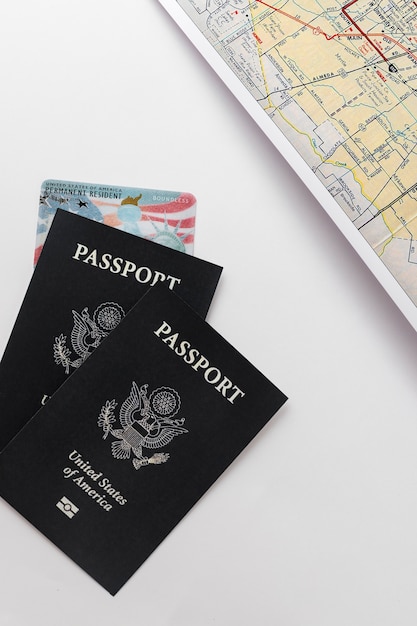 Free photo green card and passports arrangement