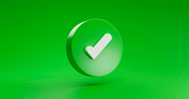 Free photo green check mark symbol icon sign correct or right approve or concept and confirm illustration  isolated on green background 3d rendering