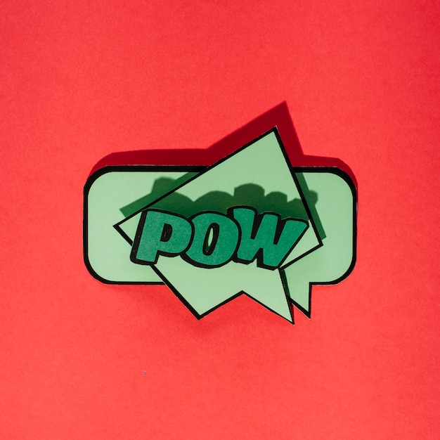 Free Photo green comic speech bubble with expression text pow on red background