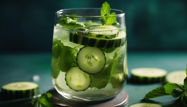 Green cucumber mojito a refreshing summer cocktail generative AI