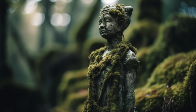 Free Photo green forest statue symbolizes spirituality and religion generated by ai